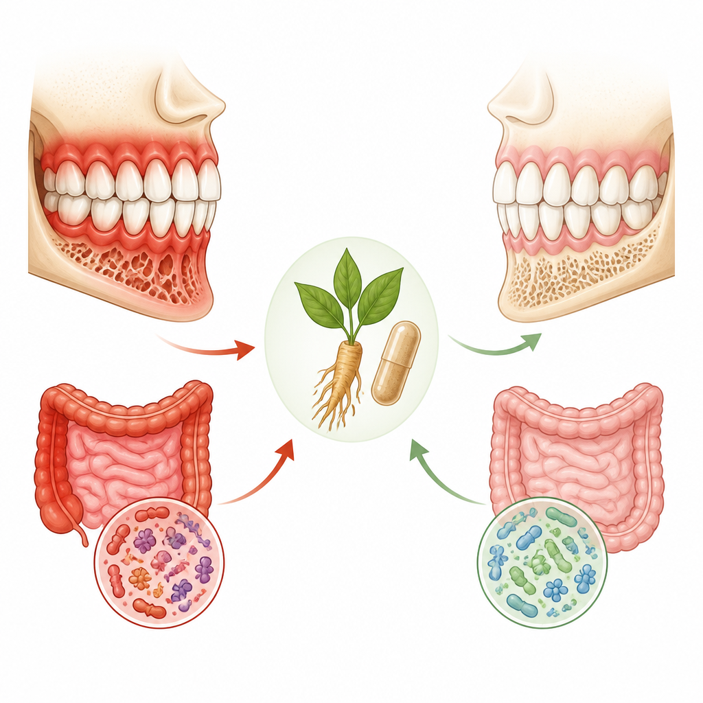 Figure 1. Wie ein traditionelles Kraut Zähne und Körper schützen kann, indem es Entzündungen beruhigt und eine gesündere Darmflora fördert