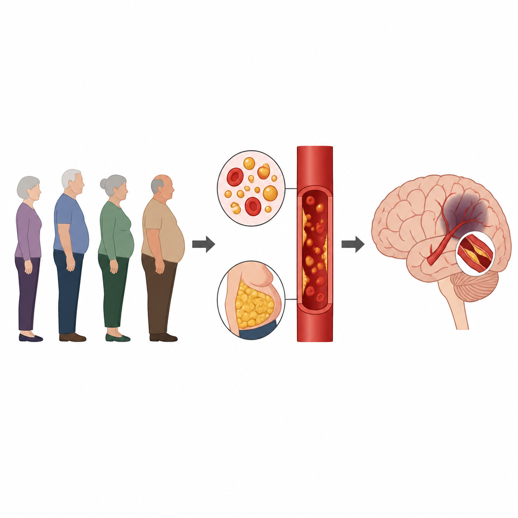 Figure 1. Yaşlı erişkinlerde kan yağları ve vücut şeklinin gelecekteki inme riskiyle ilişkisi.