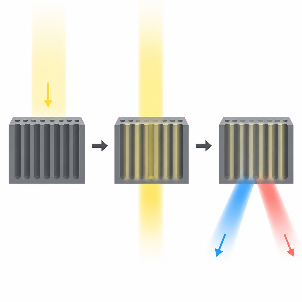 Figure 1. Les couches de silicium poreux guident et remodelent les ondes lumineuses en fonction de l’orientation de leurs minuscules pores internes.