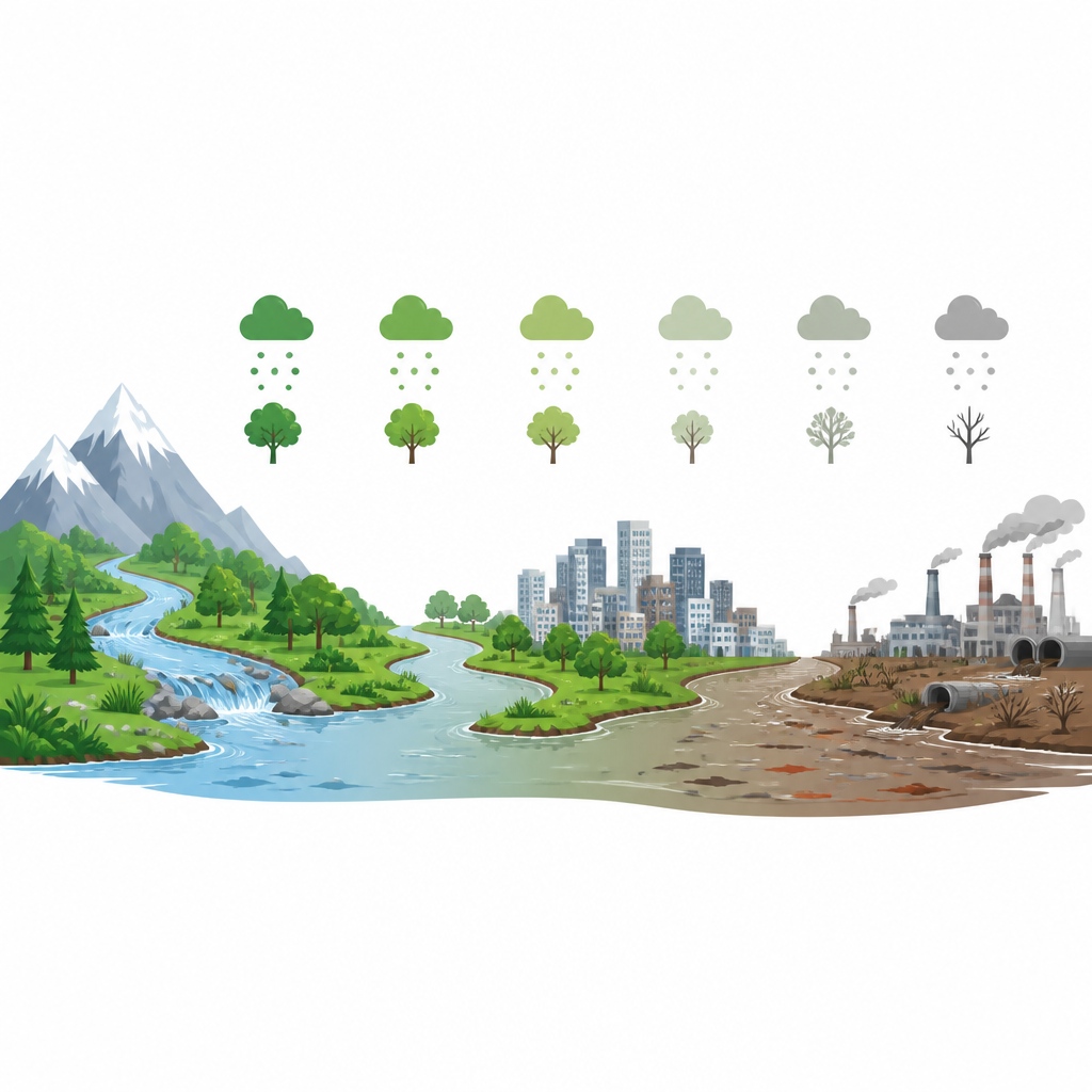 Figure 1. How Yamuna River water turns from clean and life supporting upstream to stressed and polluted downstream.