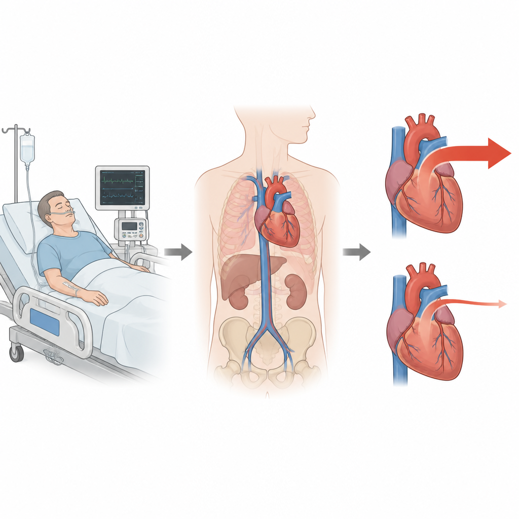 Figure 1. Come il movimento delle vene durante la respirazione aiuta i medici a giudicare se un incremento di volume di fluido aumenterà il flusso ematico del paziente.