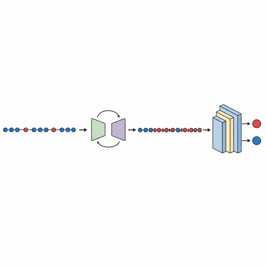 Figure 2. Un generador compacto crea nuevos puntos de datos con fallos que equilibran el conjunto antes de que una red profunda señale los probables defectos.