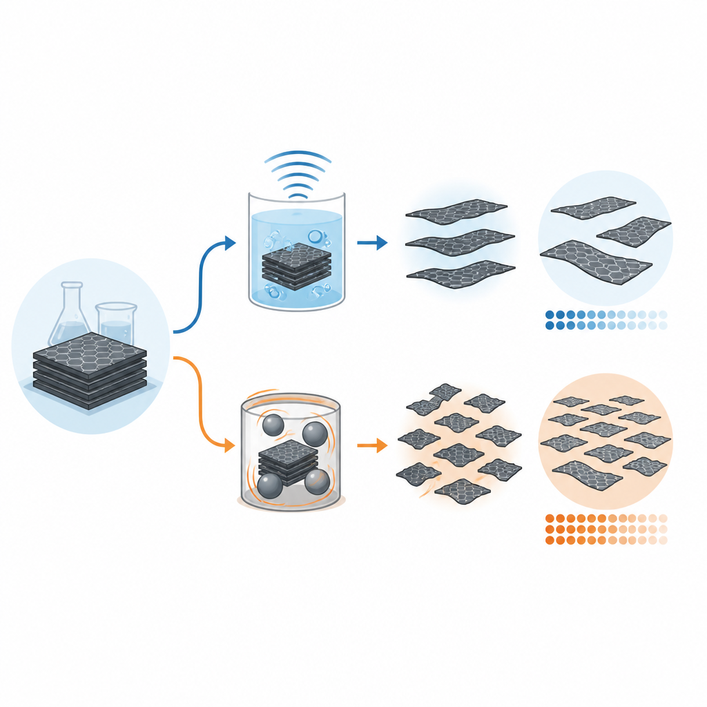 Figure 1. Come diverse tecniche di laboratorio ecologiche separano il grafite in ossido di grafene per materiali con prestazioni migliori.