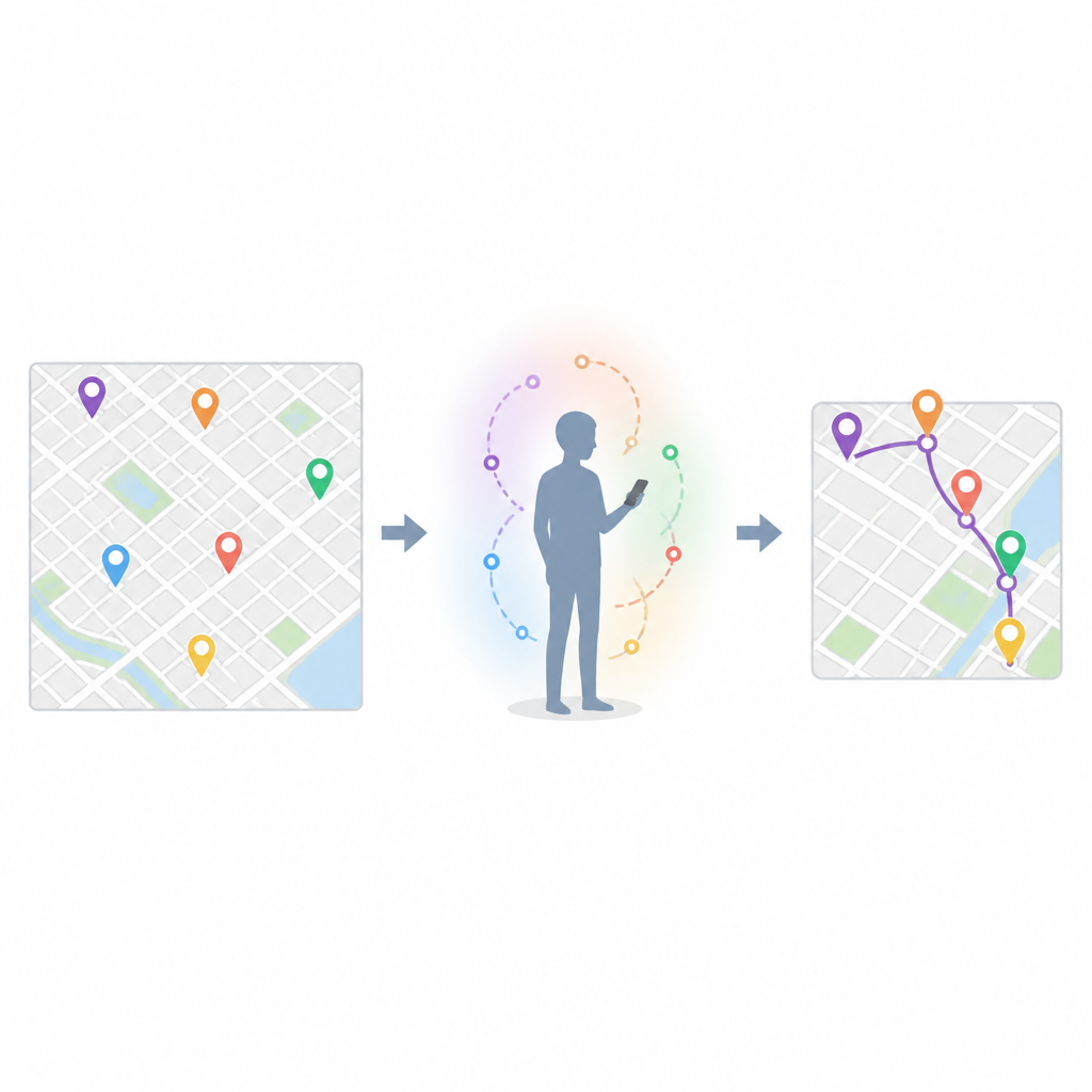 Figure 1. Cómo las apps usan tus hábitos y ubicaciones para sugerir adónde es más probable que vayas a continuación