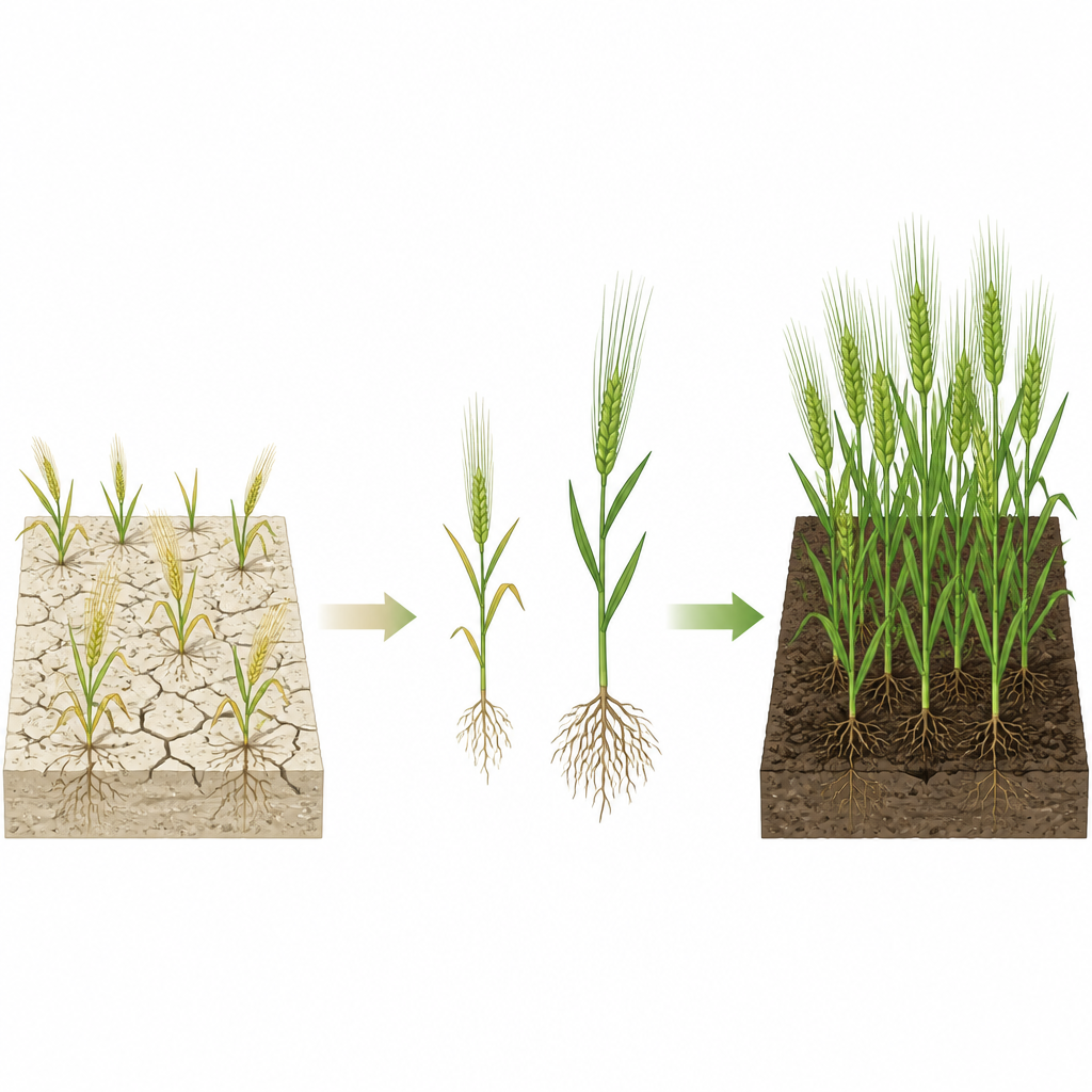 Figure 1. How one barley variety stays healthy while another wilts in harsh alkaline soil.