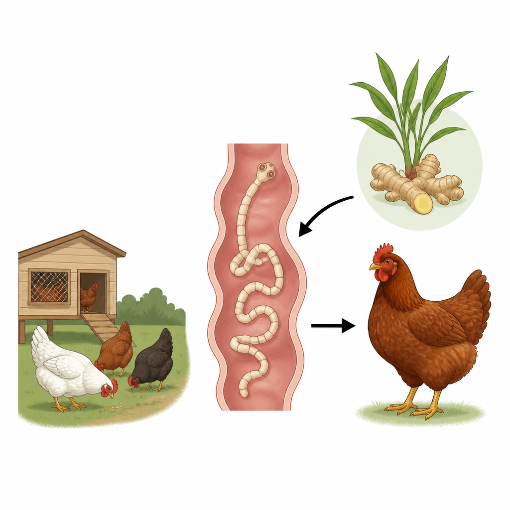 Figure 1. Mango zencefili bileşenlerinin arka bahçe tavuklarının bağırsaklarındaki zararlı tenyelerle savaşmasına yardımcı olması.