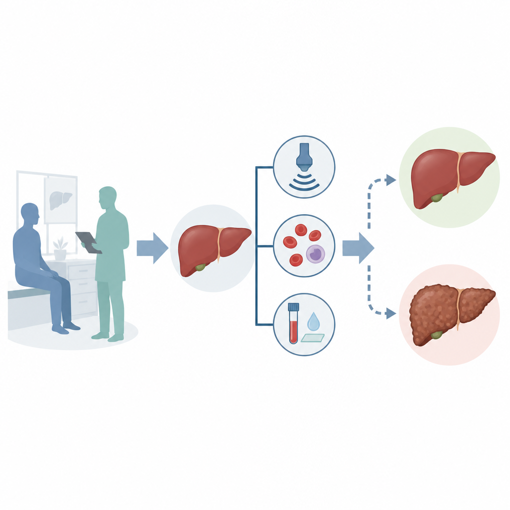 Figure 1. Het samen gebruiken van routinematige scans en bloedtesten om ernstige leverlittekens zonder biopsie in te schatten.