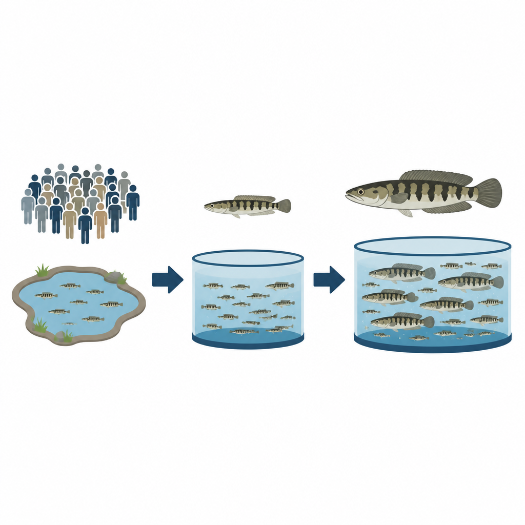 Figure 1. Dalle persone affamate a allevamenti ittici più sani che producono più murene striate con strategie di alimentazione migliori.