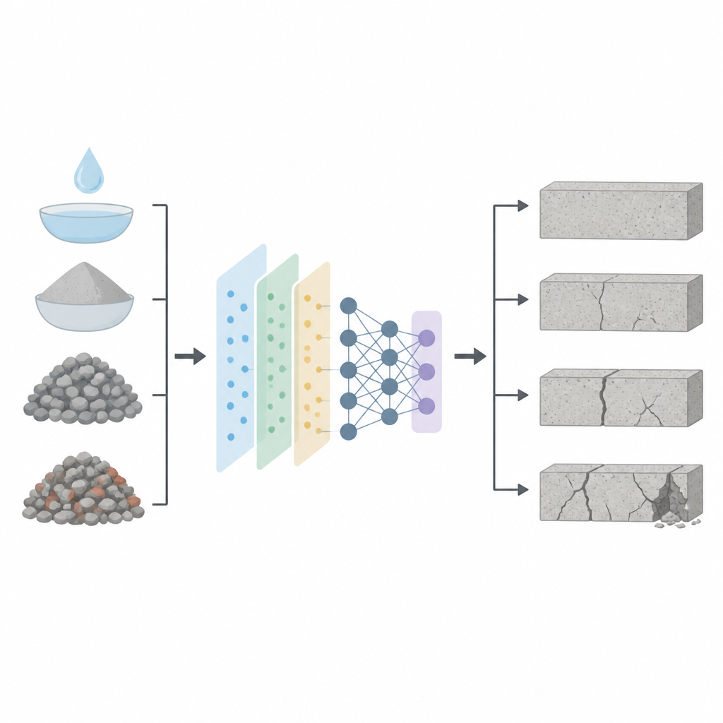 Figure 2. Come i modelli di dati trasformano gli ingredienti delle miscele in previsioni di resistenza e rigidezza per progetti più ecologici.