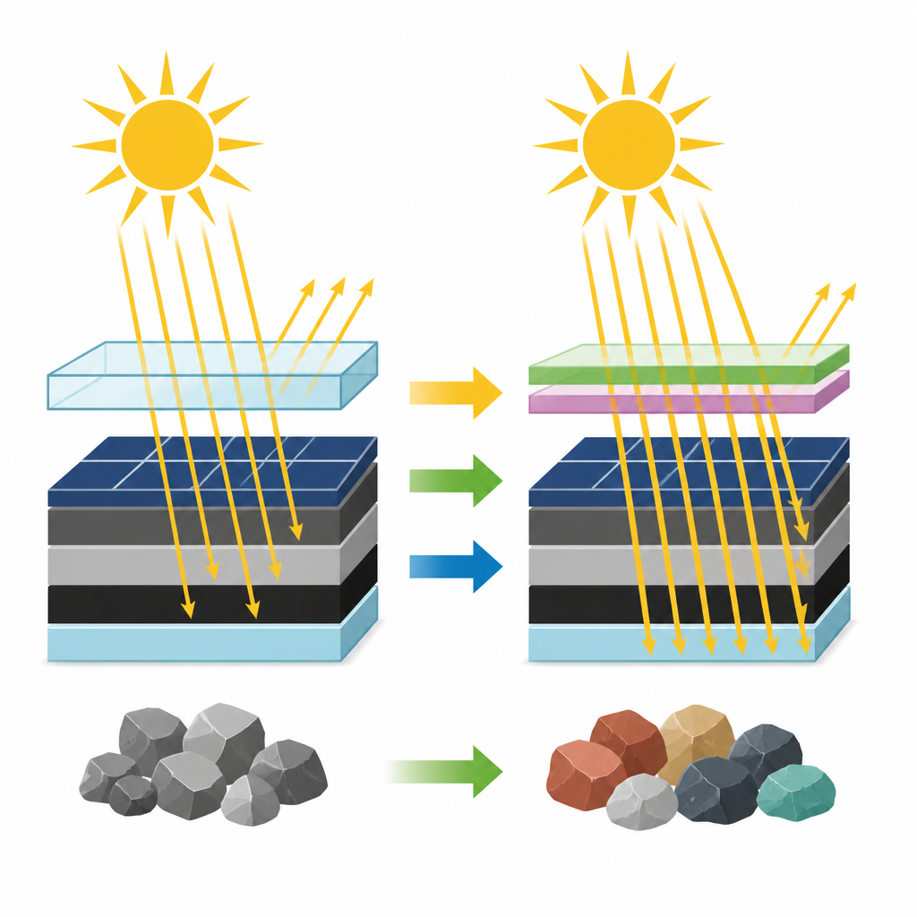 Figure 1. Confronto tra un elettrodo trasparente costoso e nuovi strati a base di stagno che lasciano passare la luce e conducono corrente per celle solari