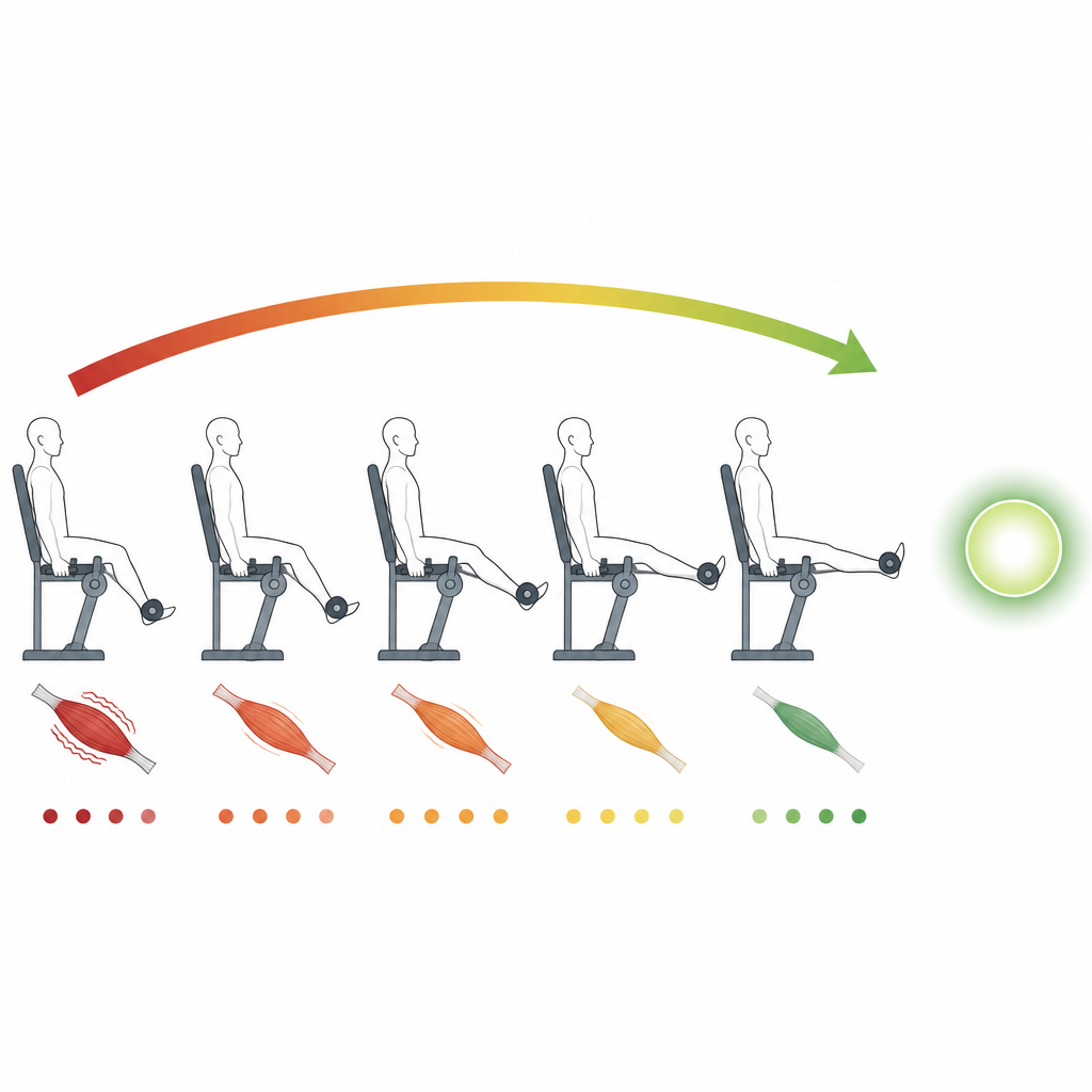 Figure 1. Как разные углы сгиба колена меняют способ, которым мышцы ноги контролируют силу в простой задаче на отталкивание.