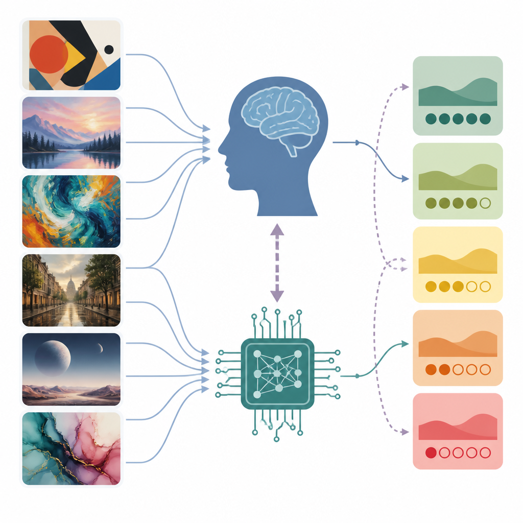 Figure 1. Come si confrontano umani e IA nel giudicare la bellezza delle immagini d’arte generate dall’IA.