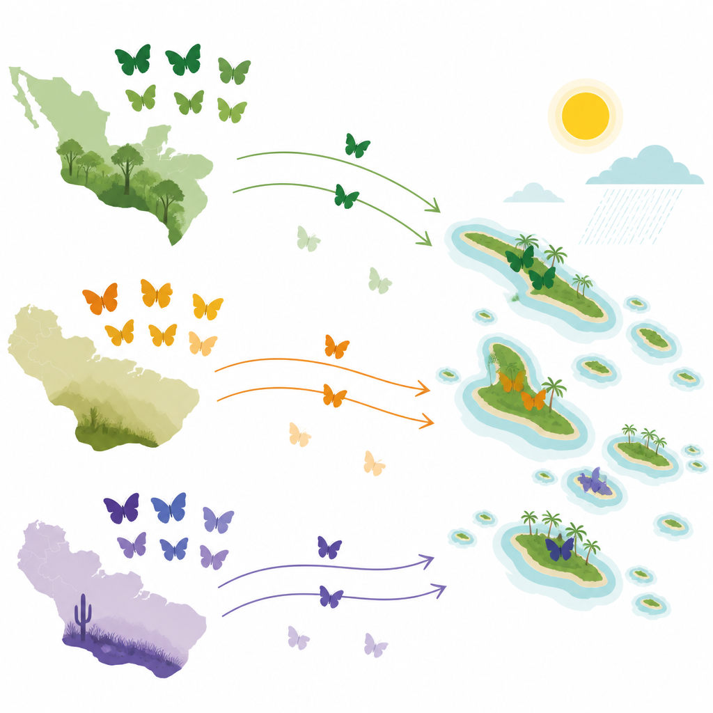 Figure 1. Come il clima aiuta a decidere quali farfalle continentali potrebbero vivere sulle isole caraibiche