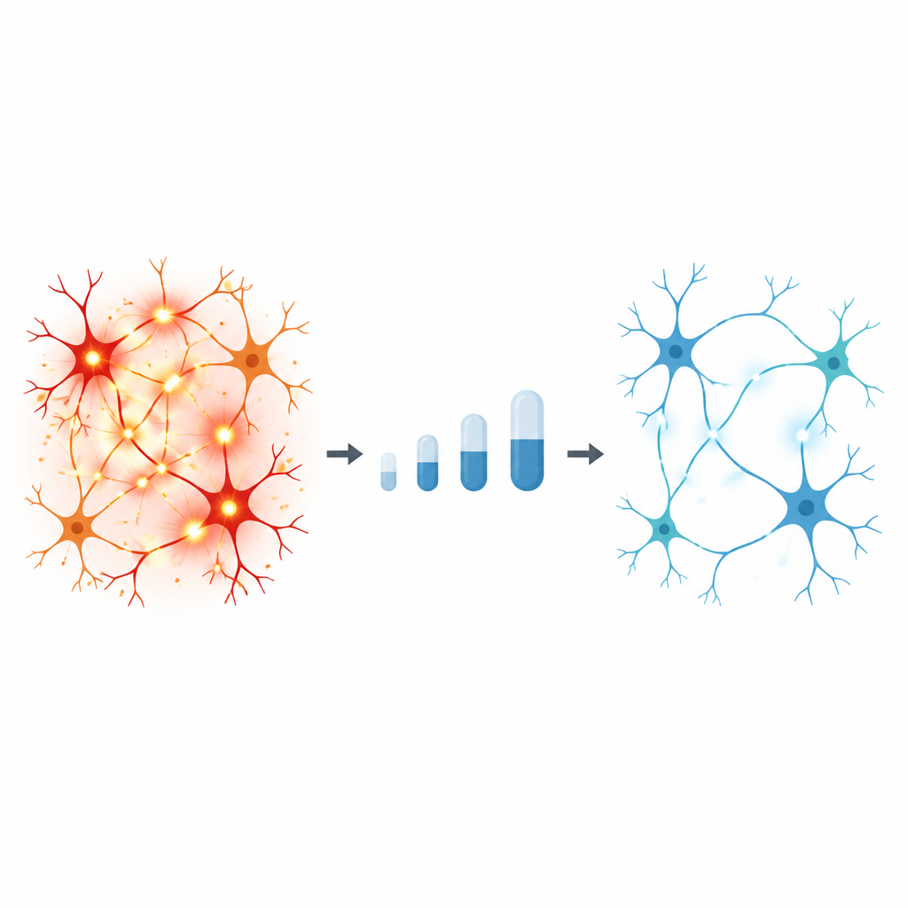 Figure 2. Aumento gradual de dosis bajas del fármaco que conduce a una actividad de las células cerebrales más calmada y mejor organizada.