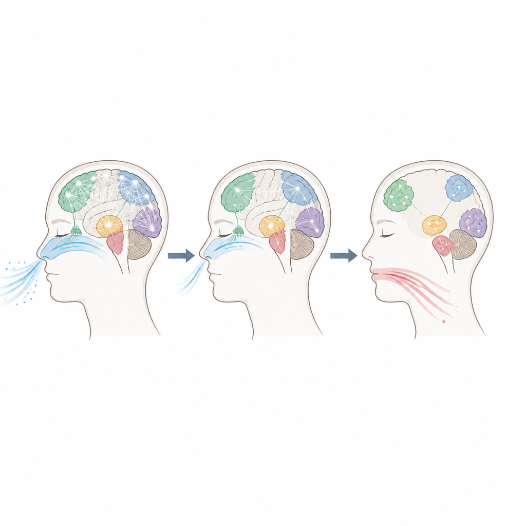 Figure 2. Nasal airflow stabilizes a strongly connected brain state, while mouth breathing drives transitions into fragmented states.