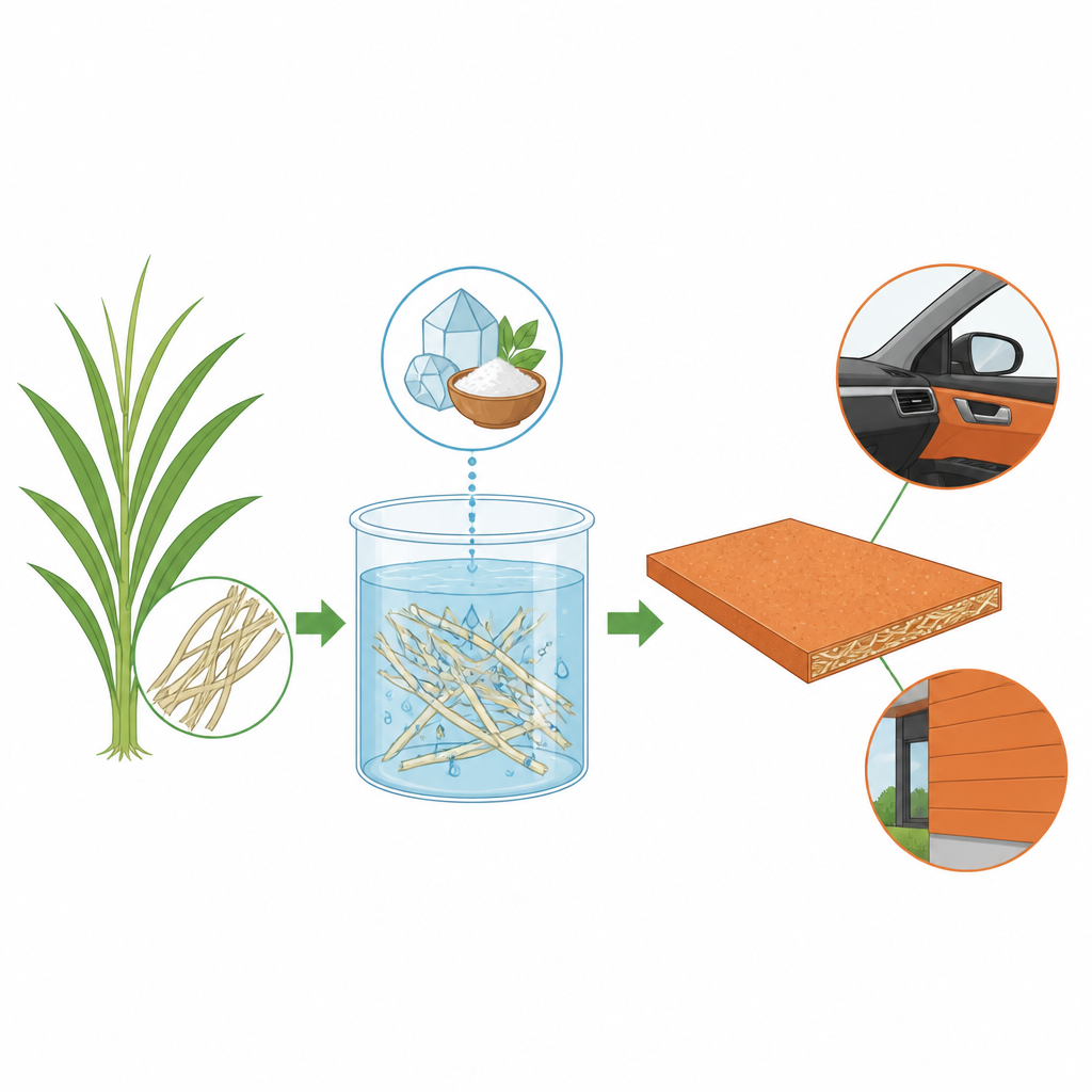 Figure 1. Uso de una sal natural para convertir fibras vegetales y plástico en materiales más resistentes y ecológicos para la automoción y la construcción.