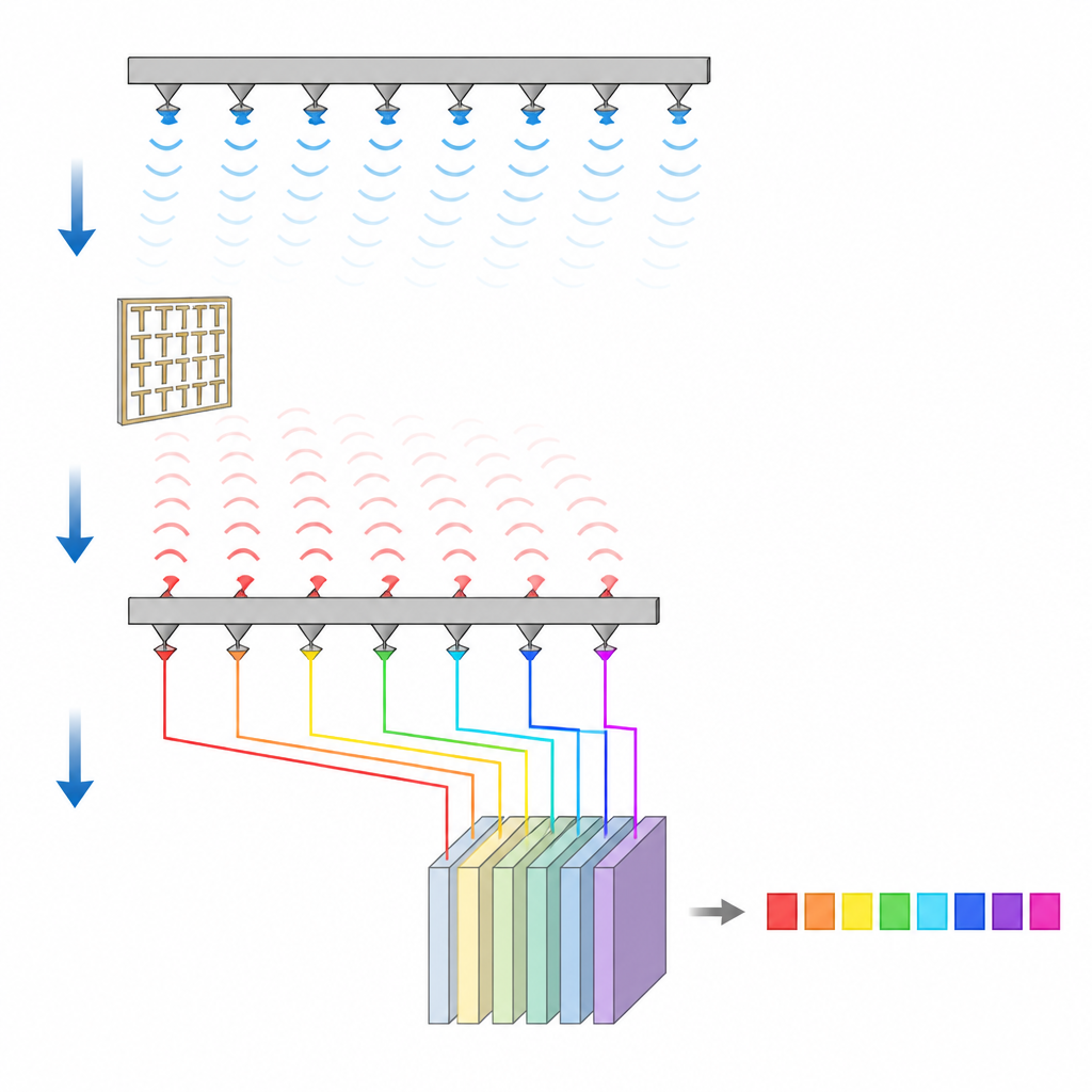 Figure 2. Fokussierte Funkstrahlen scannen ein winziges, gemustertes Etikett und ein neuronales Netz wandelt das reflektierte Spektrum in einen digitalen Code um.