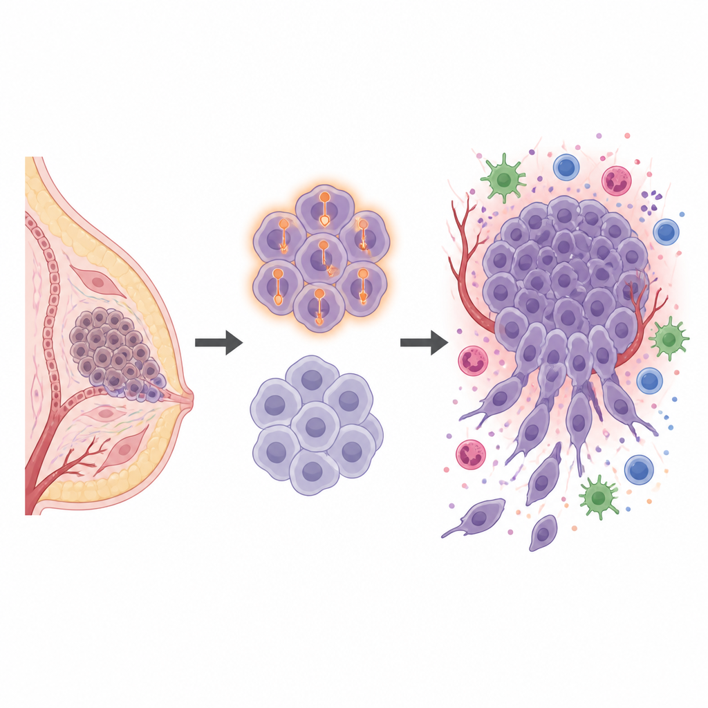 Figure 1. How different levels of an internal signal help some breast cancer cells become more aggressive and inflammatory.