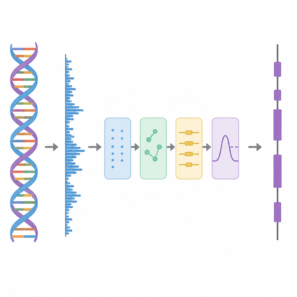 Figure 1. Jak inżynierowie czytają DNA jako sygnał, by lokalizować odcinki kodujące białka wzdłuż genomu.