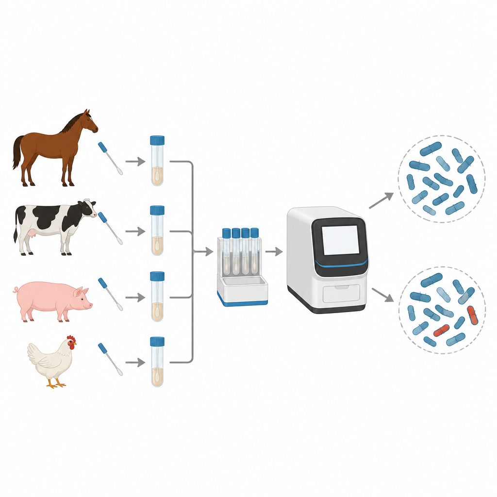 Figure 2. In che modo i campioni animali vengono testati per individuare batteri rari resistenti ai farmaci, in particolare nei cavalli.