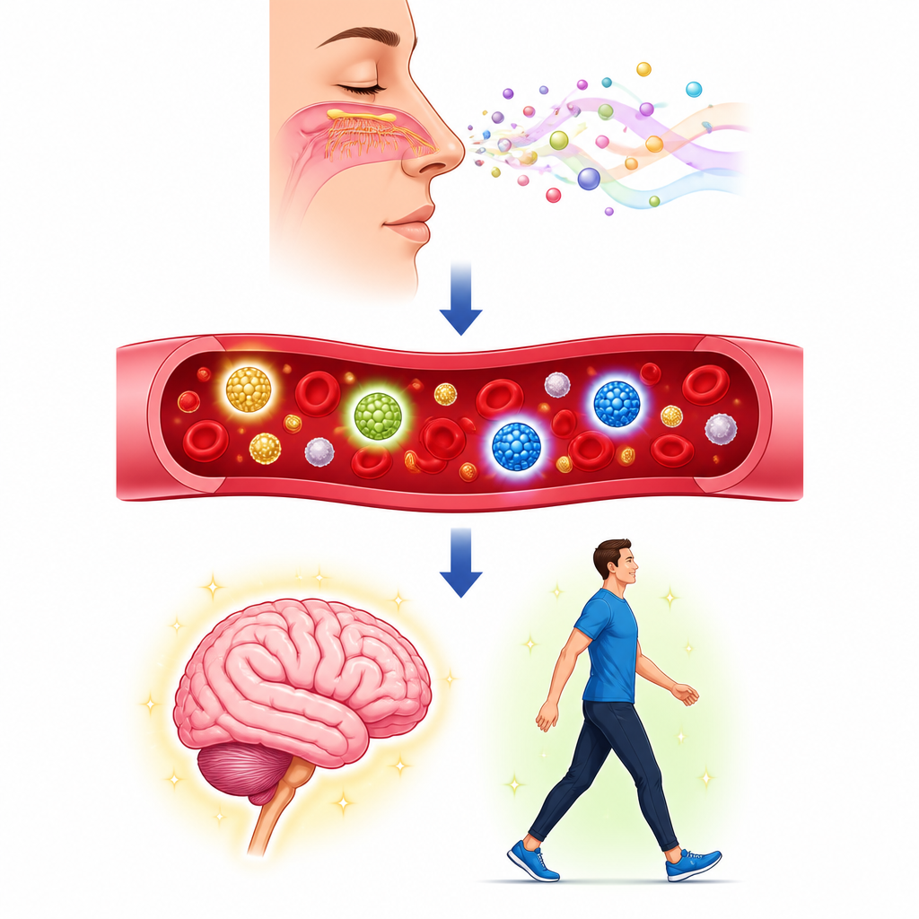 Figure 1. Bloedvetten zouden het reukvermogen kunnen verbinden met hersengezondheid en beweging bij ouderen.