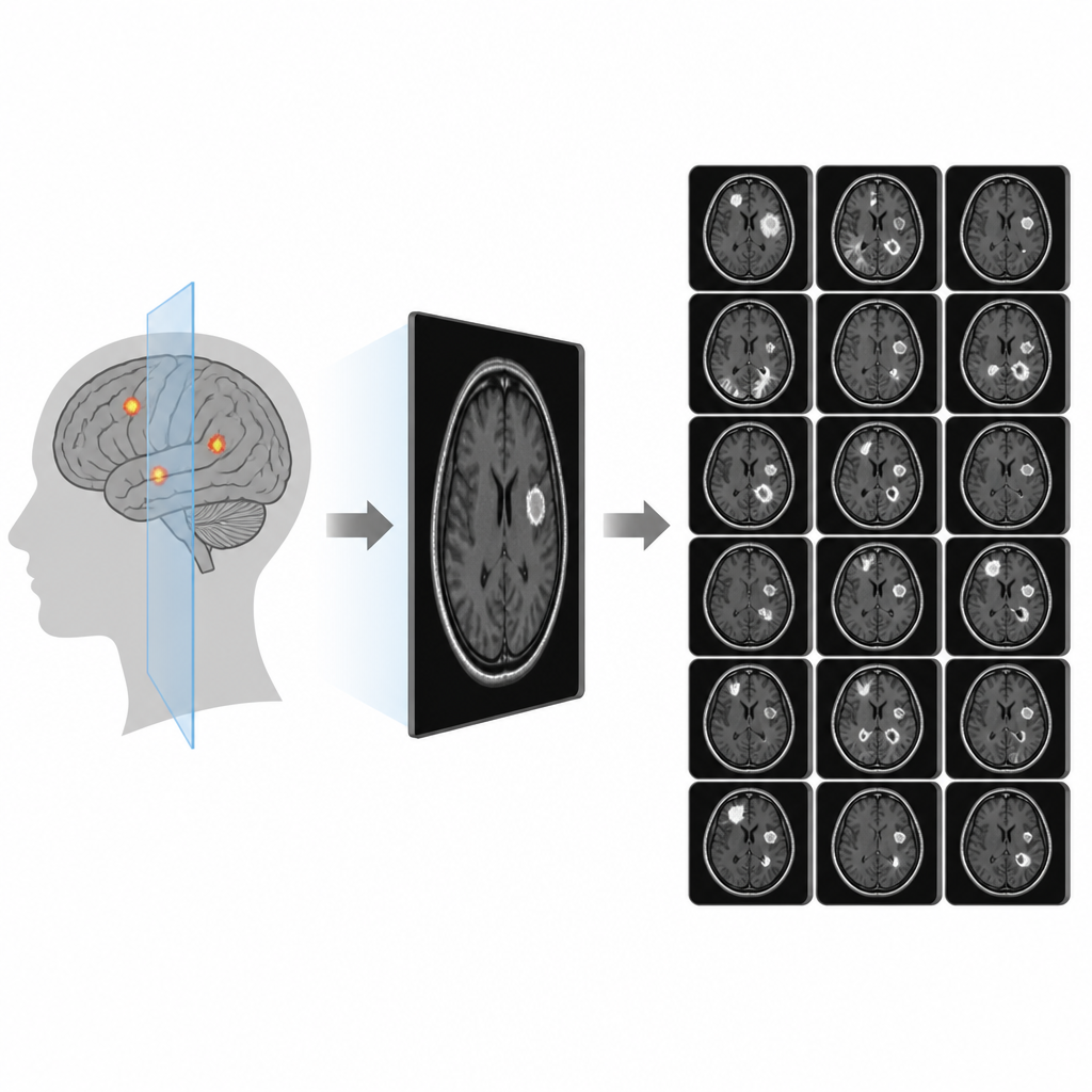 Figure 1. How synthetic brain tumor images expand MRI training data for better computer detection.