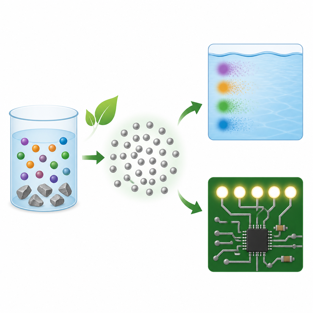 Figure 1. Simple water process turns scrap metal into tiny silver grains that clean water and power printed circuits.