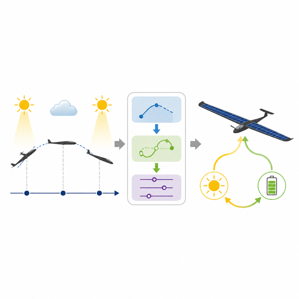 Figure 2. Uçuş sırasında güç ihtiyaçlarını tahmin eden ve güneş ile pil kullanımını dengeli şekilde yöneten yerleşik akıllı kontrolör