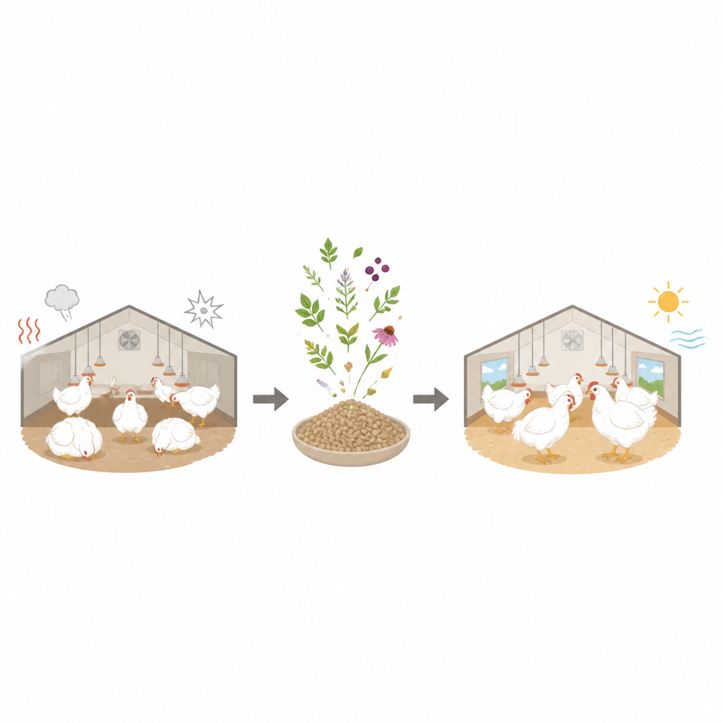 Figure 1. Un aditivo de origen vegetal en el pienso ayuda a los pollos de engorde estresados a mantener cuerpos y tractos digestivos más sanos.