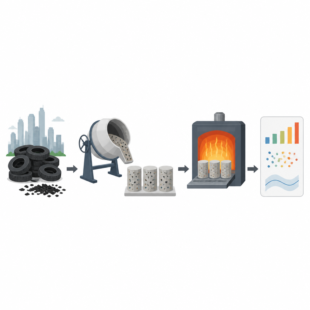 Figure 1. Wie Altreifen zu Beton werden und wie Computer deren Festigkeit bei feuerähnlichen Temperaturen vorhersagen.