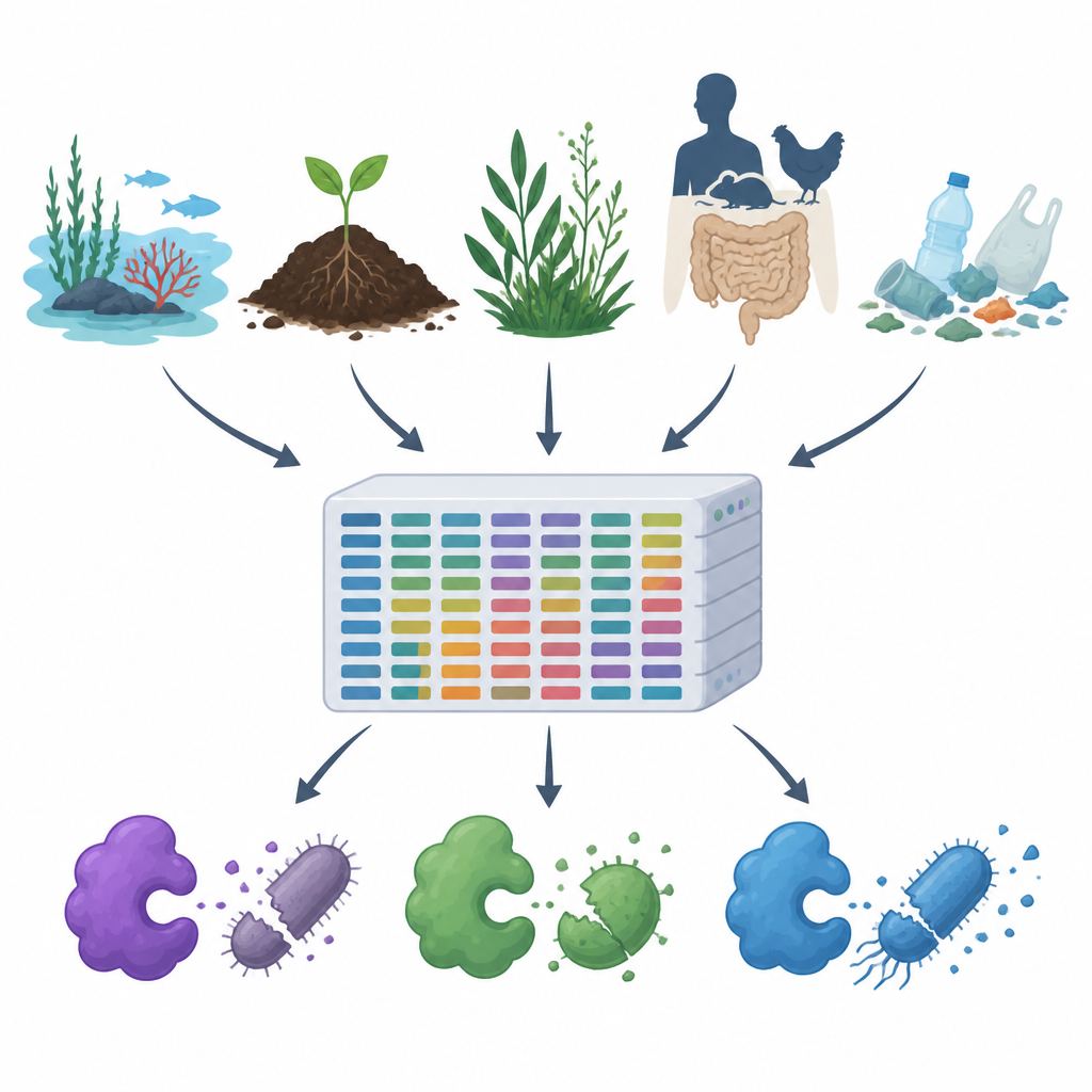 Figure 1. Catalogus van natuurlijke microbe‑bestrijdende enzymen verzameld uit vele omgevingen om nieuwe alternatieven voor antibiotica te ontdekken.