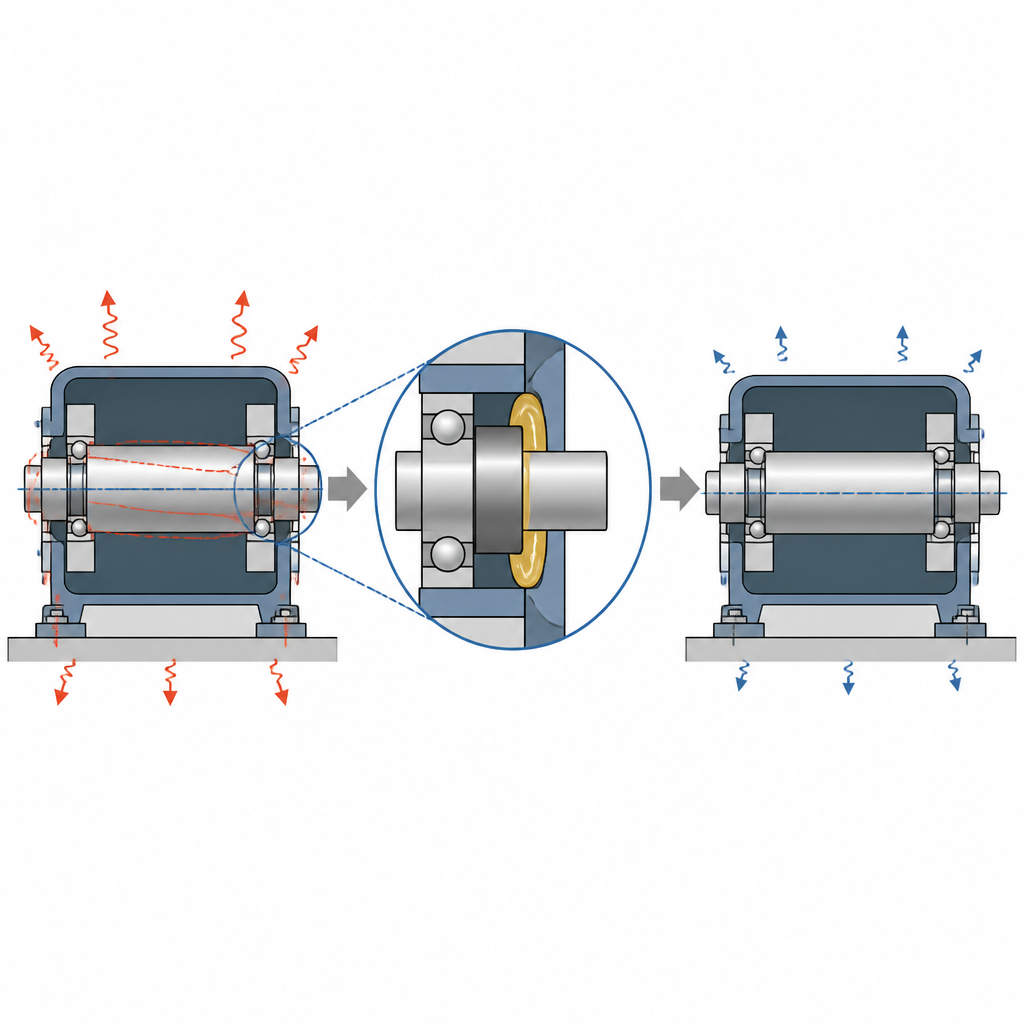 Figure 1. Come un anello riempito d’olio di dimensioni calibrate attorno a un albero rotante riduce le vibrazioni trasmesse al resto della macchina.