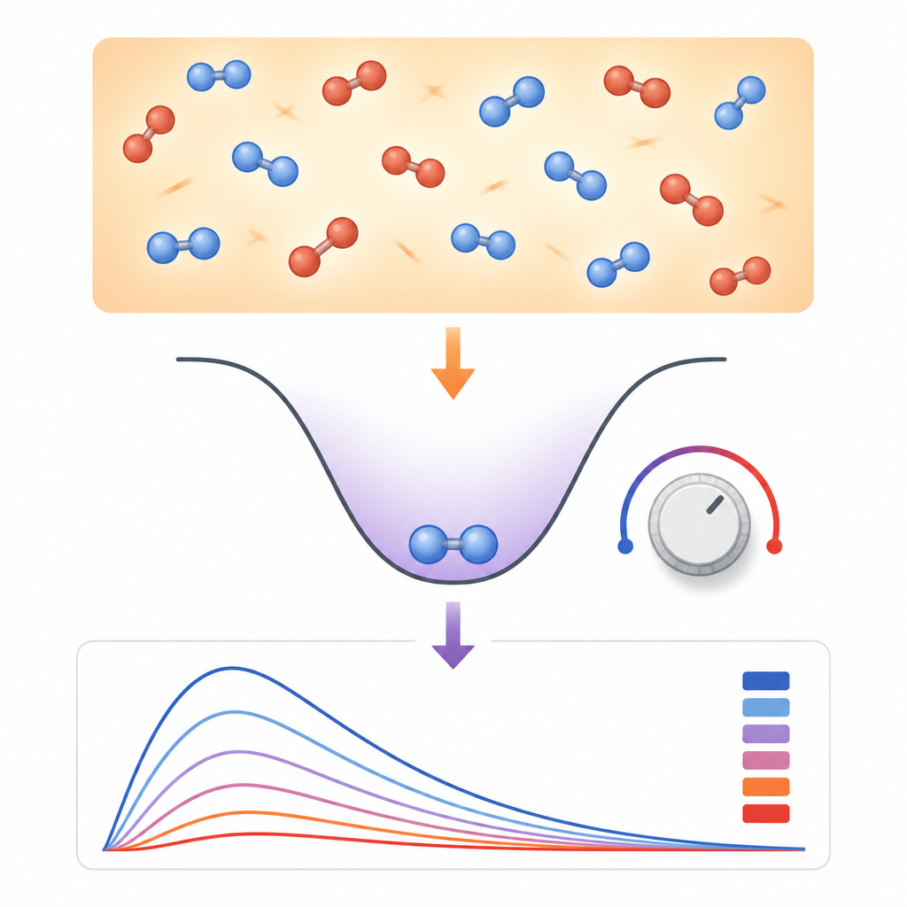 Figure 1. Come un modello di legame flessibile collega le nuvole elettroniche nelle molecole al loro comportamento termico ed energetico attraverso le temperature.
