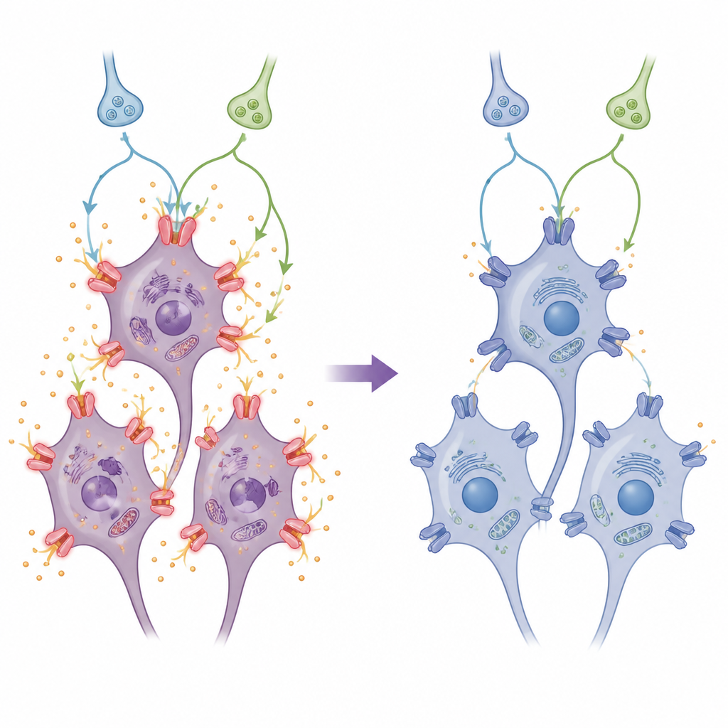 Figure 2. Hoe clonidine overactieve ionpoorten in neuronen kalmeert om schade tijdens beroerte-achtige stress te verminderen