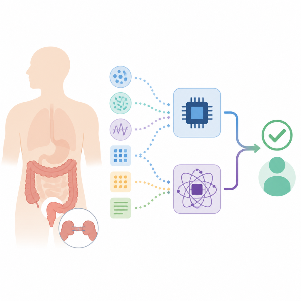 Figure 1. Utilizzo di modelli ispirati al calcolo quantistico e dati ospedalieri per segnalare i pazienti sottoposti a interventi intestinali ad alto rischio di deiscenza pericolosa.