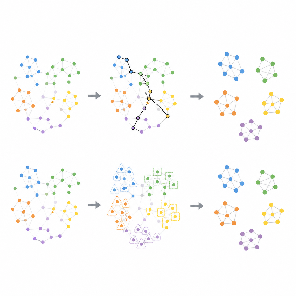 Figure 1. Comparar random walks y patrones locales para entender los roles de los nodos en redes complejas.