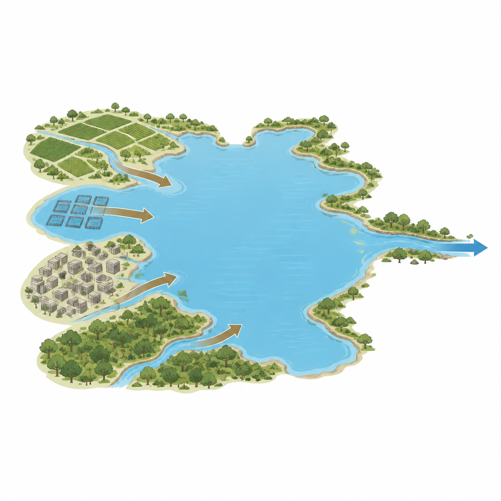 Figure 1. How farms, fish cages, and towns around Lake Kariba affect the overall cleanliness of its water through the seasons