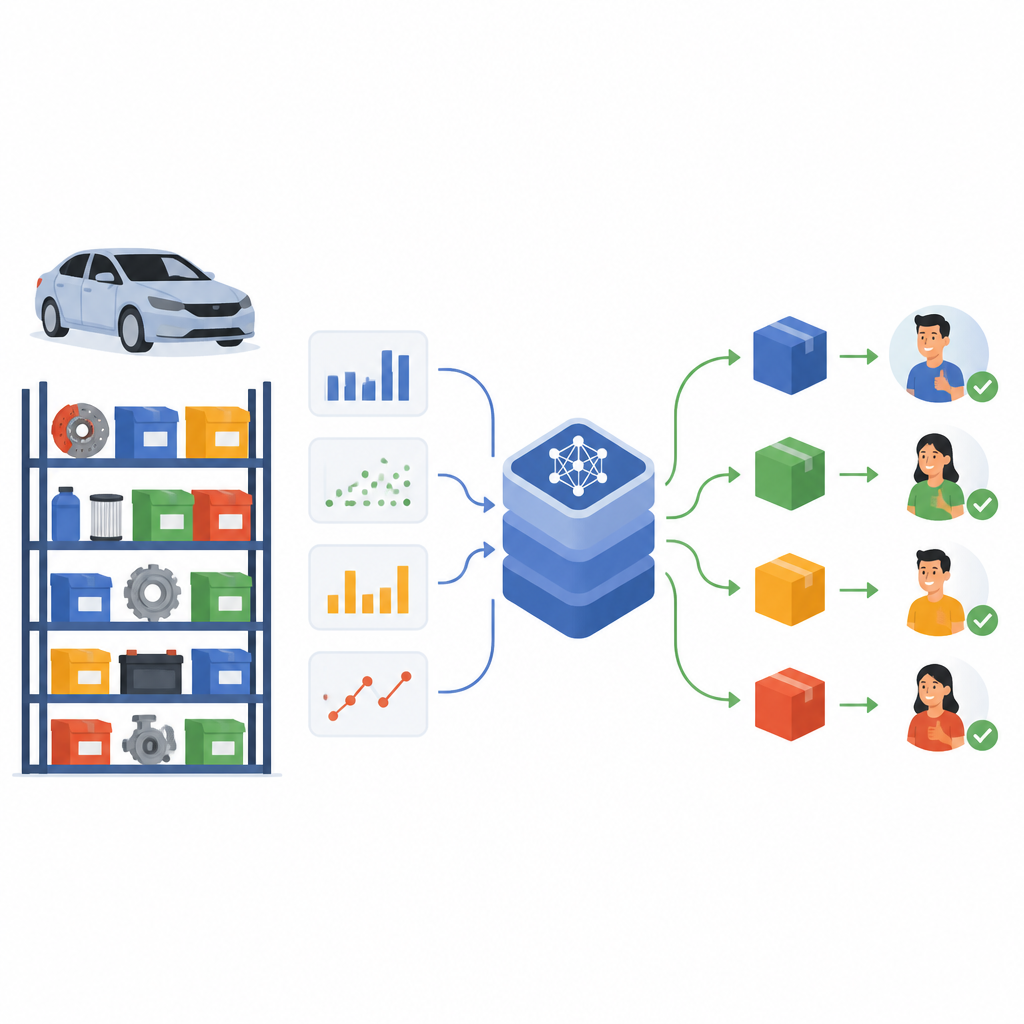 Figure 1. Come l’AI trasforma la domanda disordinata di ricambi in una pianificazione dell’inventario più fluida per i componenti auto.