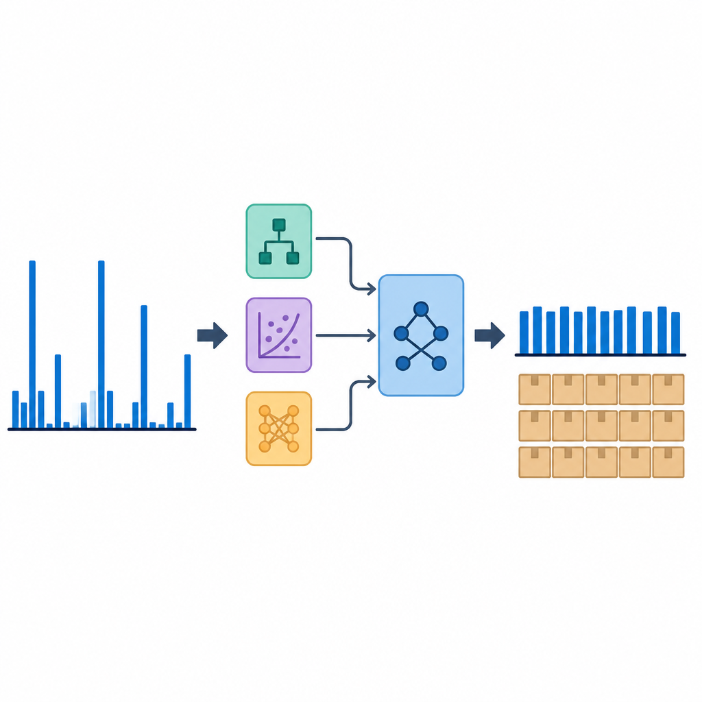 Figure 2. Come la combinazione di più modelli AI produce previsioni più accurate per i pattern di domanda anomali dei ricambi.