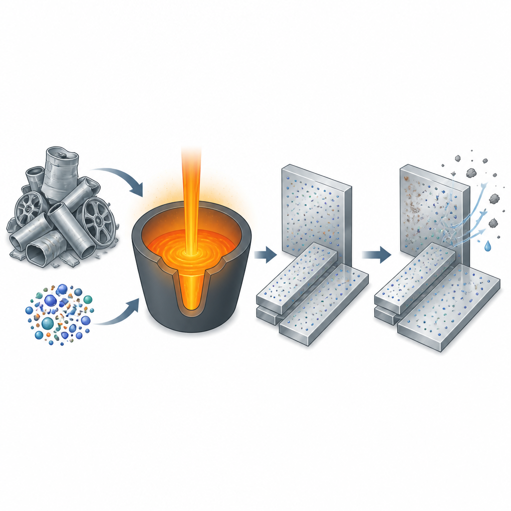 Figure 1. Gerecycled aluminiumschroot opgewaardeerd met nanoadditieven tot sterkere en duurzamere metalen onderdelen.