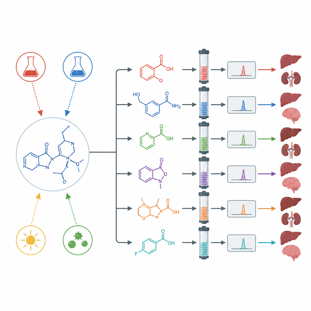 Figure 2. Hoe stresstesten een kankergeneesmiddel omzetten in vele producten die worden gesorteerd en gecontroleerd op mogelijke orgaantoxiciteit.
