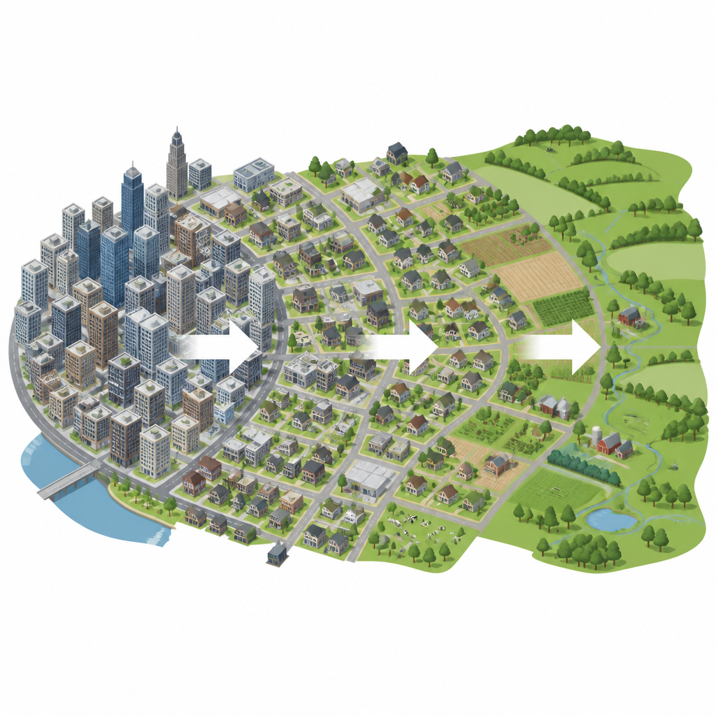 Figure 1. Cómo la zona entre la ciudad y el campo configura tanto el crecimiento urbano como la naturaleza cercana.