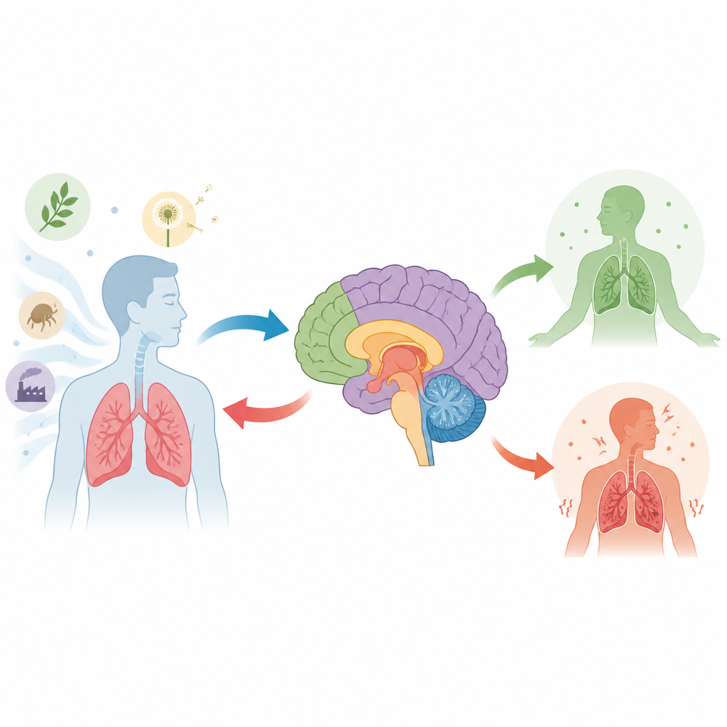 Figure 1. How asthma involves two way interaction between lungs, environment, and brain activity at rest.