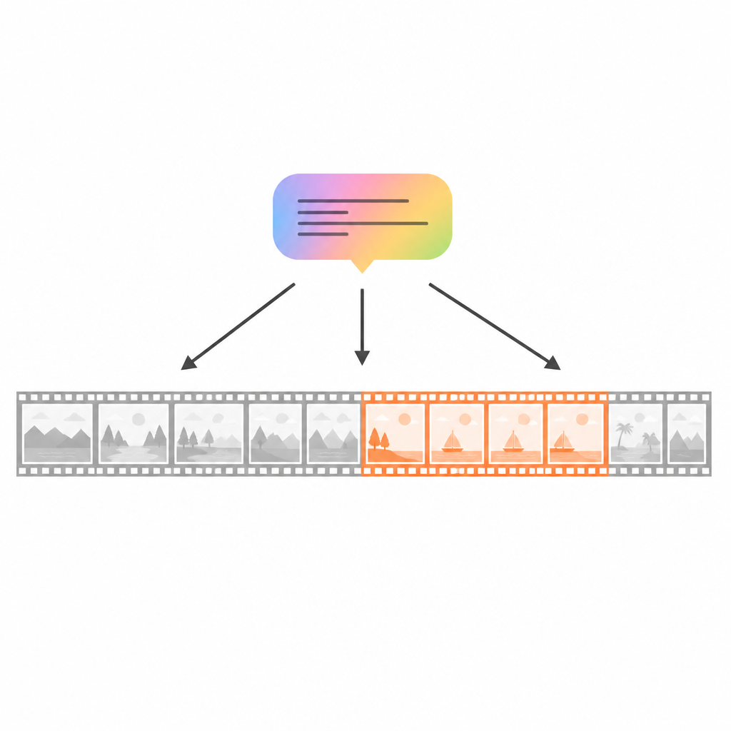 Figure 1. Sistema che individua il momento giusto in un video lungo a partire da una breve descrizione testuale.