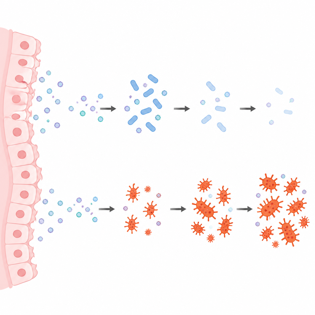 Figure 2. Exosomes rich in specific microRNAs leave uterine cells and directly slow probiotic bacteria while allowing harmful ones to grow.