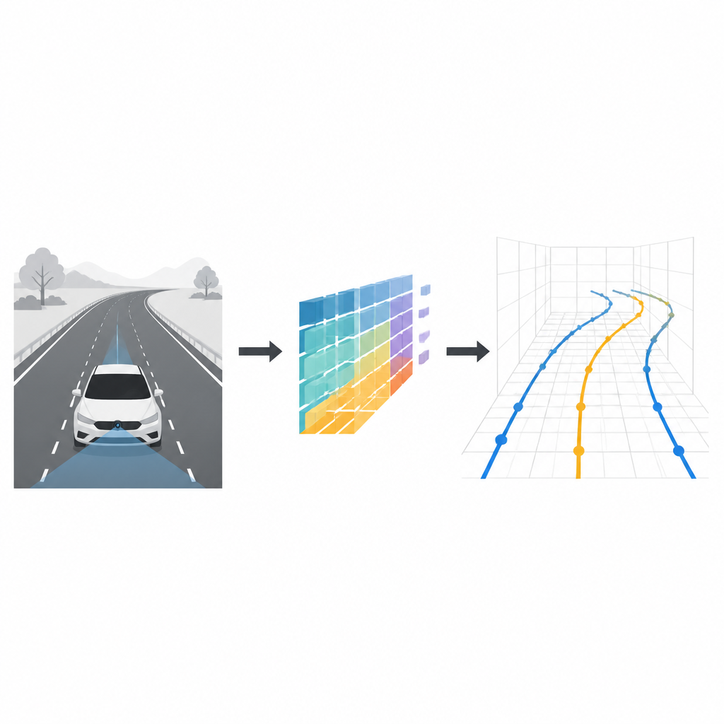 Figure 1. Hoe een enkele frontcamera de 3D-vorm van rijstroken kan reconstrueren voor veiliger geautomatiseerd rijden.