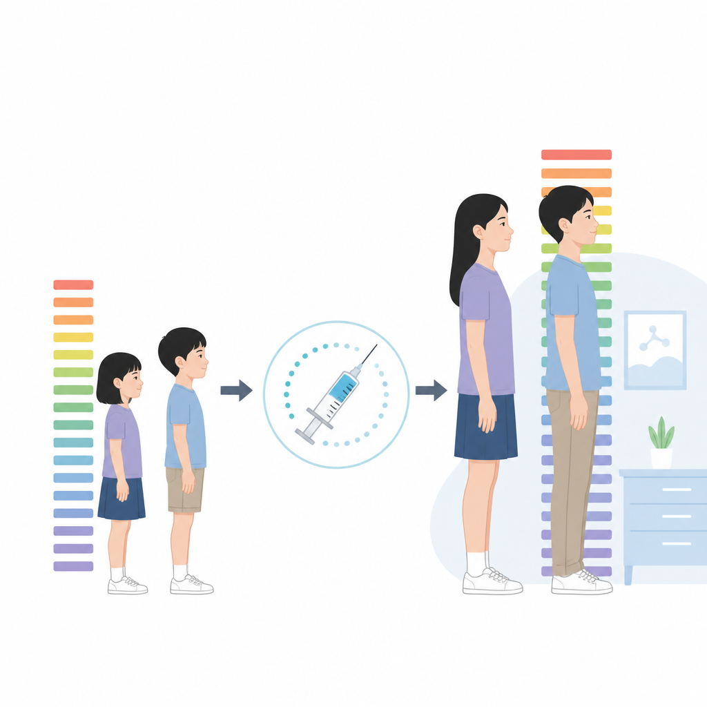 Figure 1. Kinderen met een laag groeihormoon komen dichter bij de lengte van hun ouders na jaren van dagelijkse behandeling.