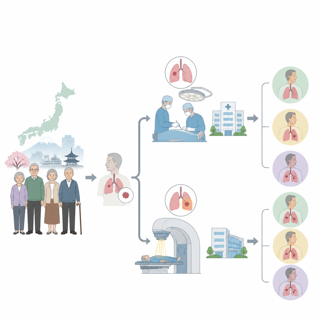 Figure 1. How older adults in Japan with small lung tumors are treated with surgery or radiation over time.