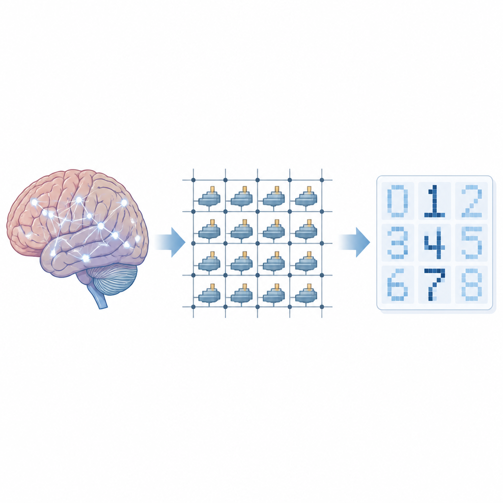 Figure 1. Hersengeïnspireerd netwerk van synapsetransistors dat efficiënter patronen leert herkennen