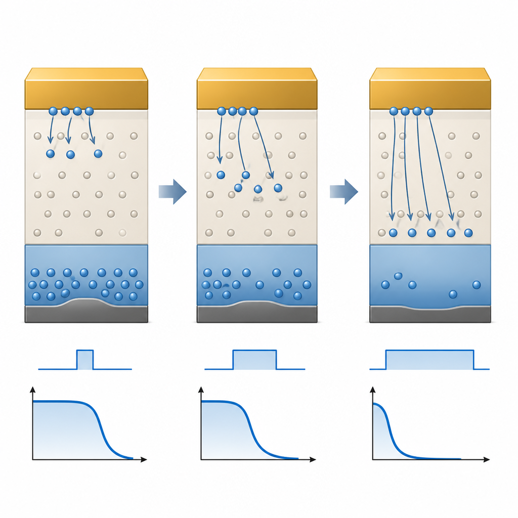 Figure 2. Langer spanningspulsen duwen meer lading in valplaatsen binnen een transistor, waardoor zijn opgeslagen geheugenstatus wordt versterkt